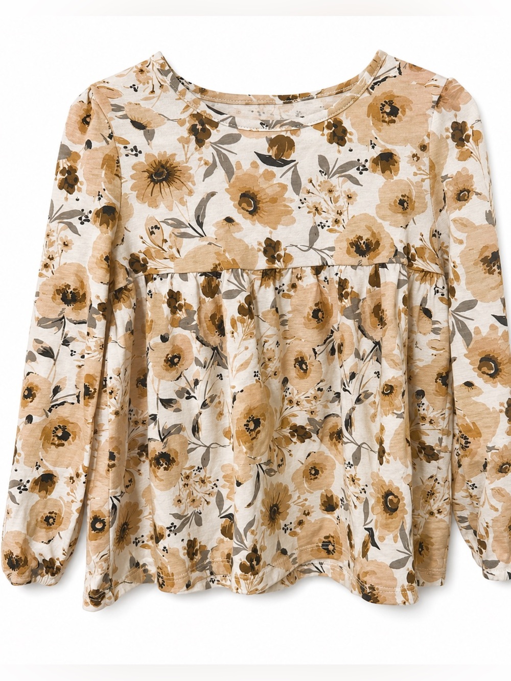 Shabby Chic Cream and Tan Floral Long Sleeve Tee